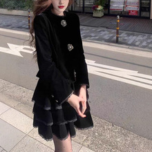 黑金复古丝绒金线刺绣秋季气质外套+半裙2025冬新款女装 代理代发