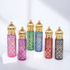 8ml colored essential oil bottle with crown cap, gold foil rolling ball glass bottle, travel portable dividing bottle, sample bottle, wholesale