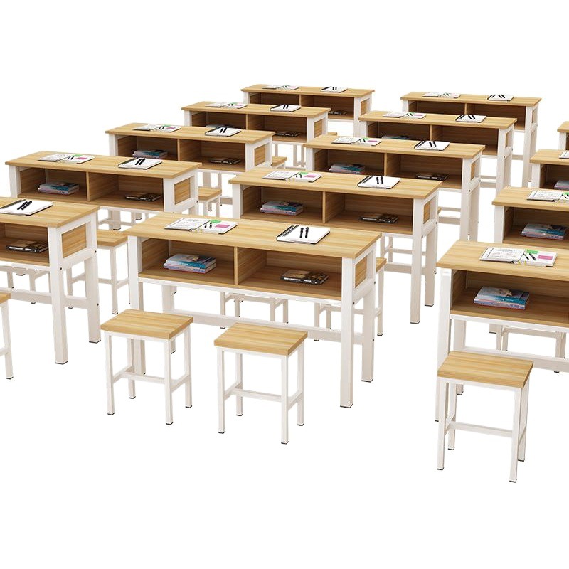 Student desk and chair double-layer desk with drawer cram school tutorial single double three-seat conference Training Desk