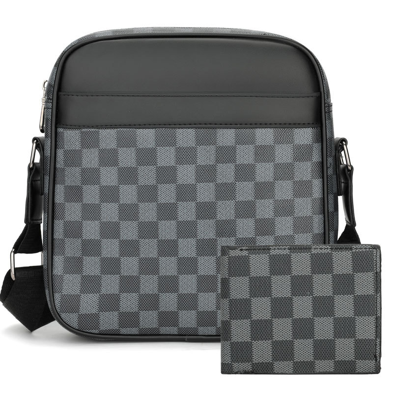 그레이 체크무늬 세로형 라지백 + 숏지갑