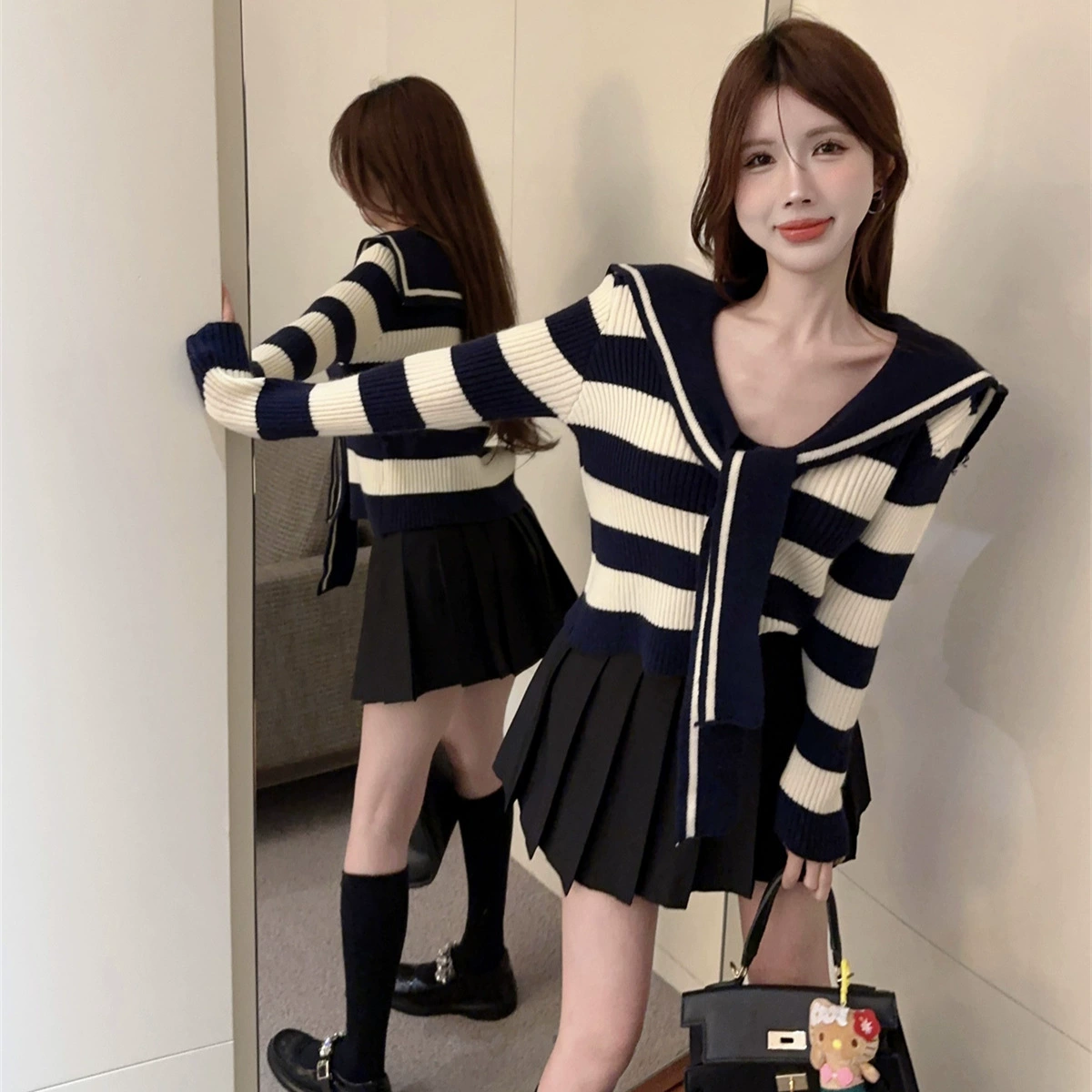 Корейский школьный костюм женский весенний и осенний трикотажный свитер топ женский дизайн