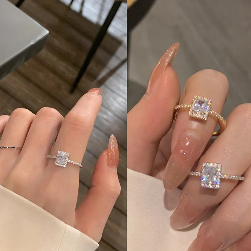 3g Weight Rhinestones Inlay Material Rings Classification 1 Piece Simple Style Square Alloy Inlay Rhinestones Women's Rings