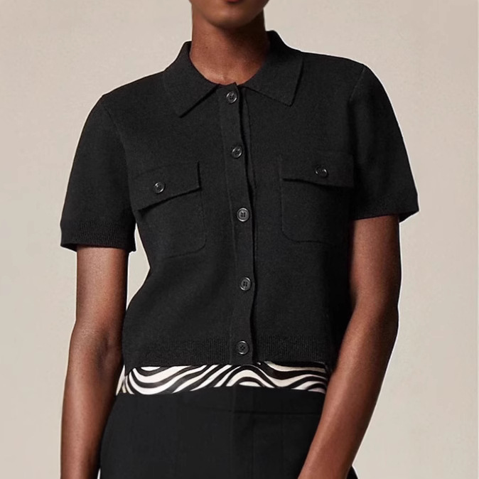 Customized100% Cotton Summer Short Sleeve High Quality New Fashion Crop Women Knitted Sweater Cardigan