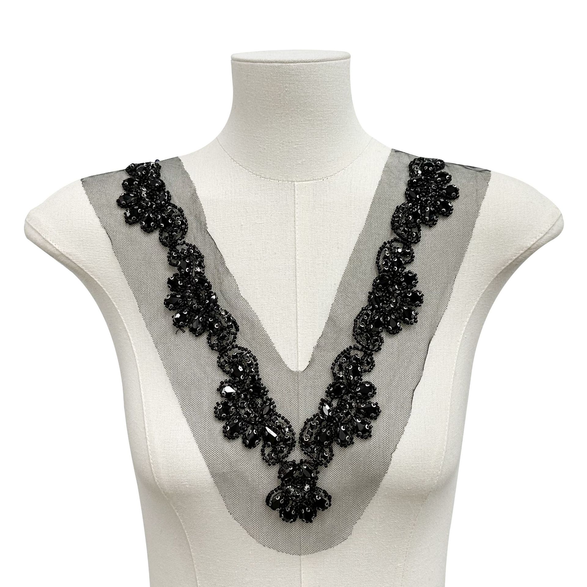 Negro y blanco pesado clavos de cuello accesorios de cuello frontal de encaje de malla damas V-collar vestido vestido image 2