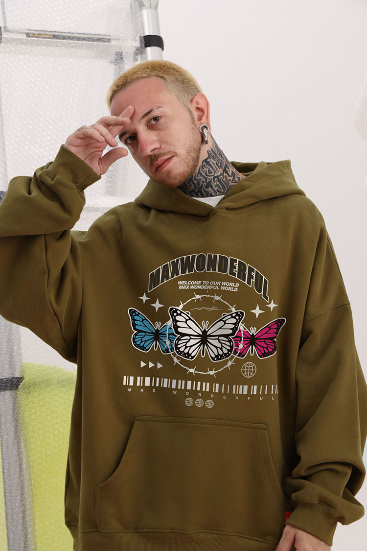 Vêtements pour hommes pull à capuche couleur lourde sweat-shirt papillon 400G velours léger plus velours style couple ample_voghion.com