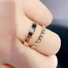 萧家小冰块半满钻戒指男女925银镀18K玫瑰金CNC精雕工艺方形指环