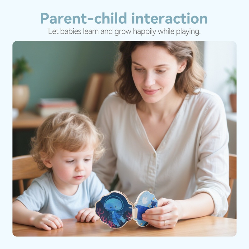 Libro de madera de enseñanza Montessori transfronterizo, juguetes educativos de educación temprana para bebés, tarjeta de reconocimiento de animales marinos, libro de madera