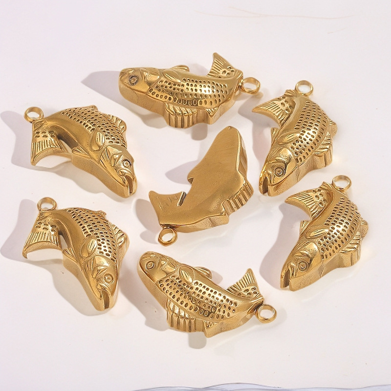 304 Stainless Steel Material Hippocampus, Bow Knot, Shell, Fish Pattern 1 Piece 304 Stainless Steel PVD Coated Real Gold Plated Hippocampus Bow Knot Shell Polished Pendant DIY Jewelry Accessories