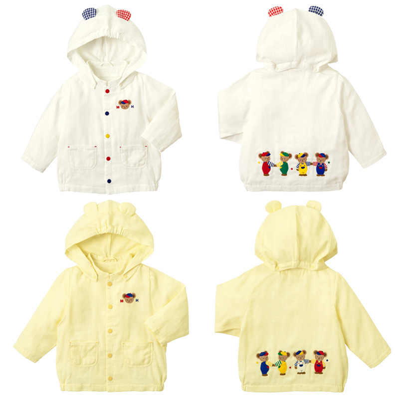 Miki Children's Spring and Summer New Cartoon Bear Alphabet Embroidered Hooded Sweatshirt Cardigan Air Conditioning Shirt