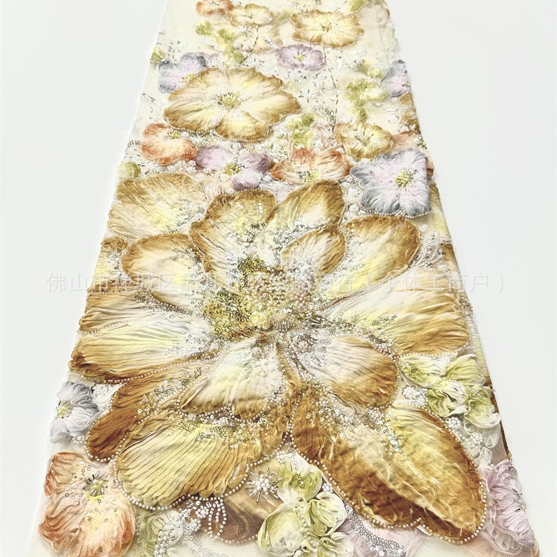Fabricantes de nueva industria pesada Gaoding gran placa de flores con tela bordada al por mayor vestido de boda cena tela de ropa