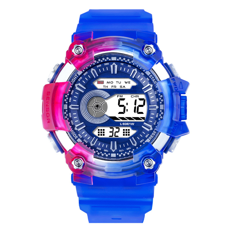 Tendencia estudiantes deportes al aire libre reloj de alarma multifuncional reloj electrónico luminoso nuevo color dragón gradiente transparente reloj electrónico