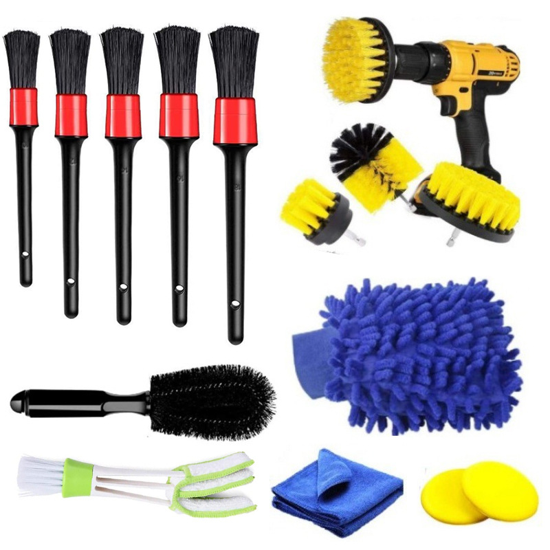 14 piezas cepillo de limpieza herramienta de lavado de coches cepillo detalle cepillo hueco cepillo eléctrico cepillo de salida de aire cepillo de lavado de coches combinación traje
