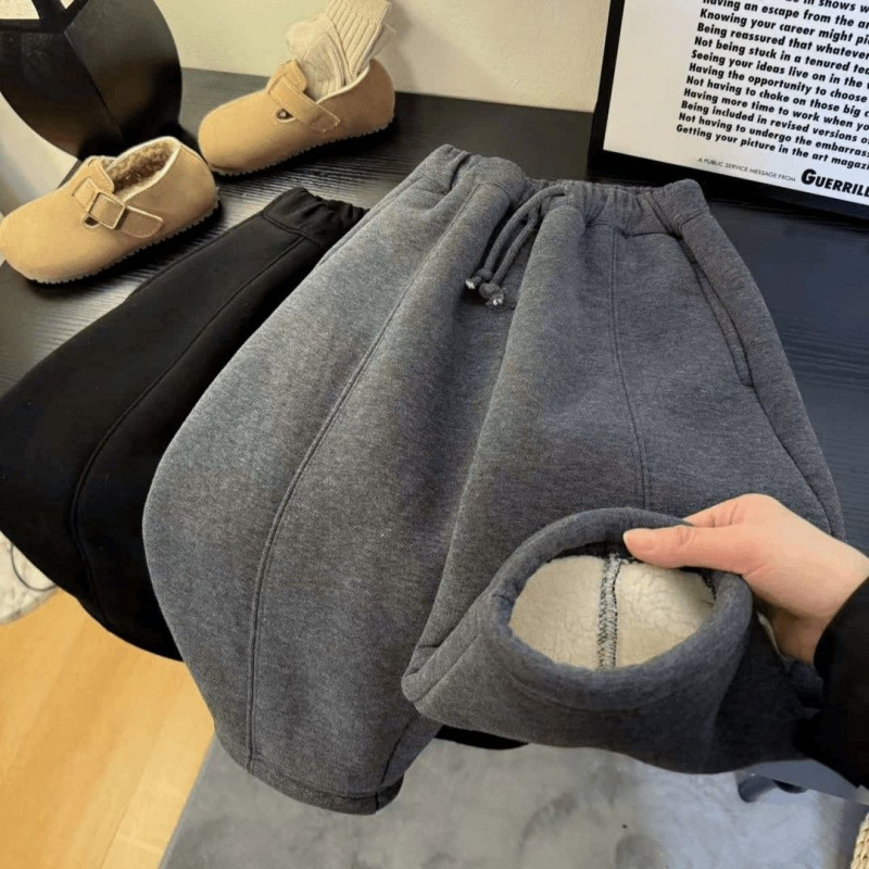 Curved Blade Pants Children's Fleece-Lined Pants Children's Winter Warmth and Thickening Boys' and Girls' Loose Thickened Baby Casual Pants