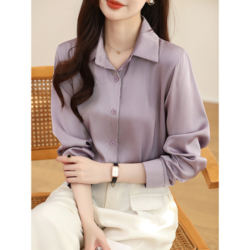 2025 Spring and Autumn New High-end Non-Soled Anti-Wrinkle Satin Shirt Women's French Casual Professional Commuter Shirt