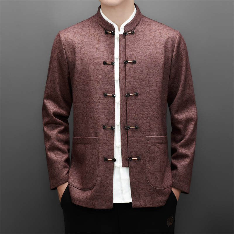 Men's winter Chinese-style jacket with a stand-up collar, fleece-lined for extra warmth, featuring a Chinese-style tortoiseshell print, loose fit, and a retro design suitable for middle-aged men Men's winter Chinese-style jacket with a stand-up collar, fleece-lined for extra warmth, featuring a Chinese-style tortoiseshell print, loose fit, and a retro design suitable for middle-aged men