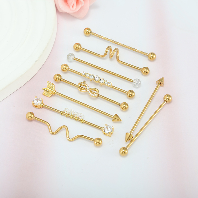 Titanium Ear Bridge Stud Set with Barbell Ear Studs, 10-Piece Combination Body Piercing Jewelry Wholesale detail image 8