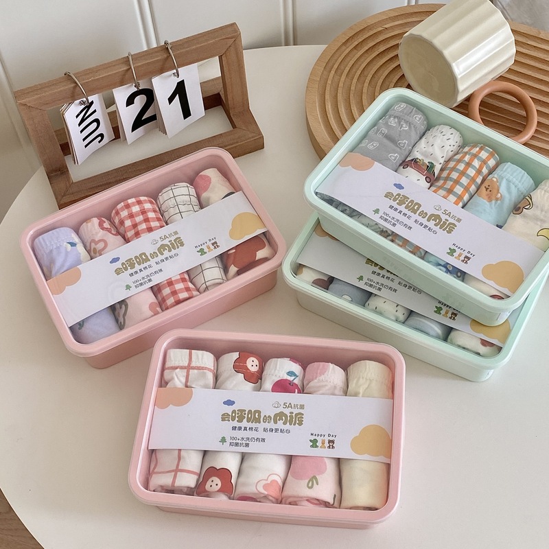 5 Pieces Boxed Bread Rabbit Kidsren's Underwear Category a Boys and Girls Boxer Shorts Baby Cartoon Boxer Shorts