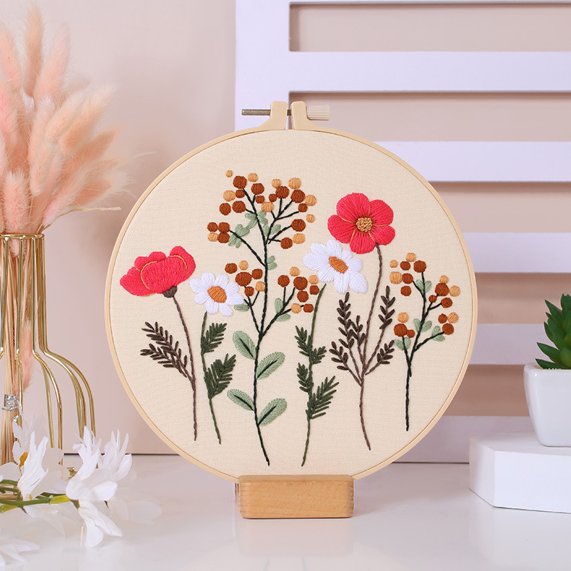 DIY Kit de bordado hecho a mano paquete de material de estilo Europeo tranquilo flores y plantas de tono cálido transfronteriza Inglés Nuevo Original image 9