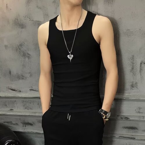 Korean summer small waistcoat vest men's solid color sleeveless T-shirt men's basketball sports fitness hurdles tight-fitting trend T