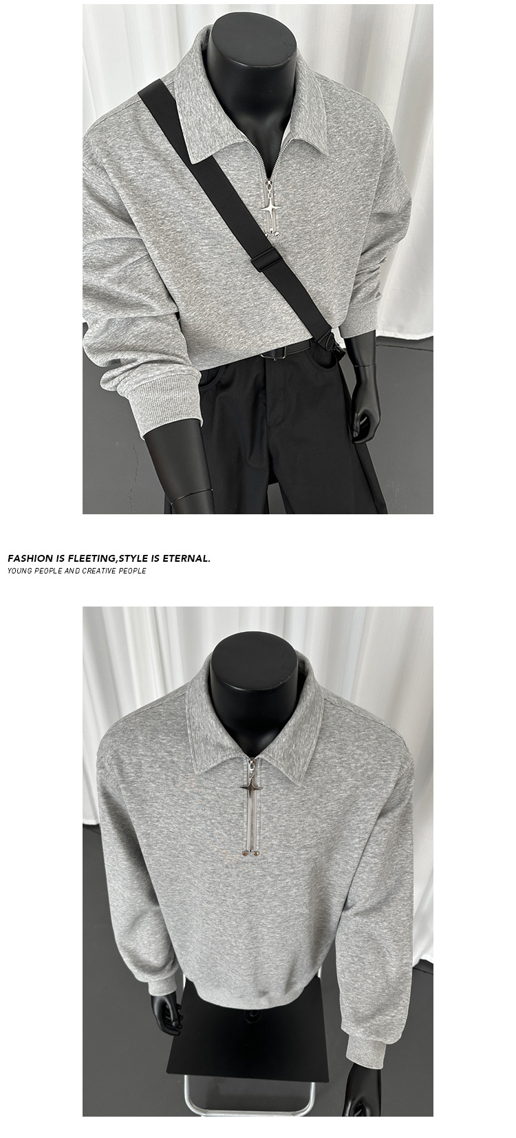 Schweres Baumwoll-sweatshirt Mit Half-zip Stehkragen Unisex_voghion.com