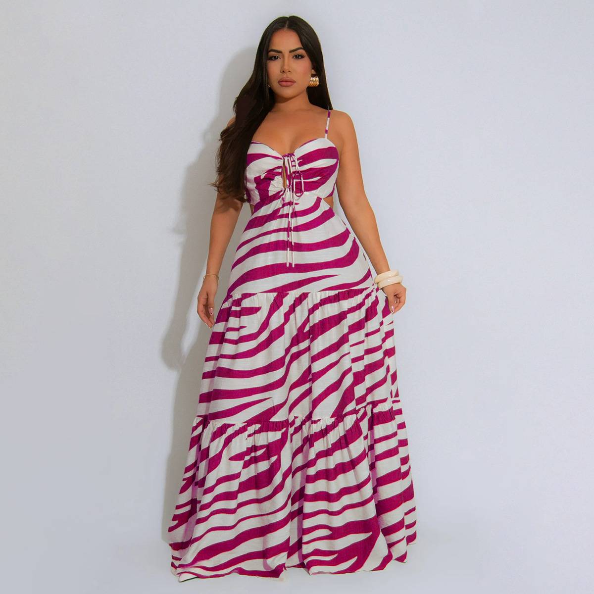 369g Weight Maxi Long Dress Dress Length Type Sleeveless Sleeve Length Strap Dress Dresses Type Sleeveless Sleeve Type Polyester Fabric Type High Waist Waist Line Holiday, Travel Occasion Strap Neckline Slim Fit Type Stripe Pattern Summer Season Women's Gender Vacation, Classic Style Style Wholesale Women's Vacation Classic Style Stripe Holiday Travel Strap Sleeveless Strap Dress 37
