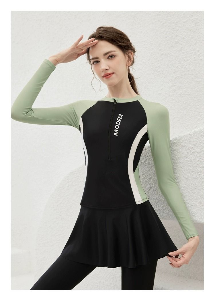 GraceChic Women's Swimsuit 2025 New Long Sleeve Sun Protection Three-Piece Set Ladies Two-Piece Conservative High-End Feel Hot_voghion.com