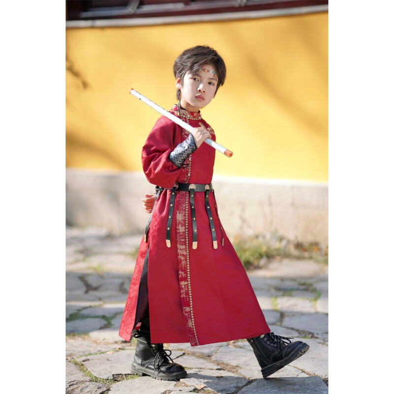 Original Boys' Hanfu Spring and Autumn Style Ancient Costume for the Year of the Dragon, Boy's Tang Suit with Traditional Chinese Style, Cloud Shoulder Design, Chinese Style with a Sense of Zen