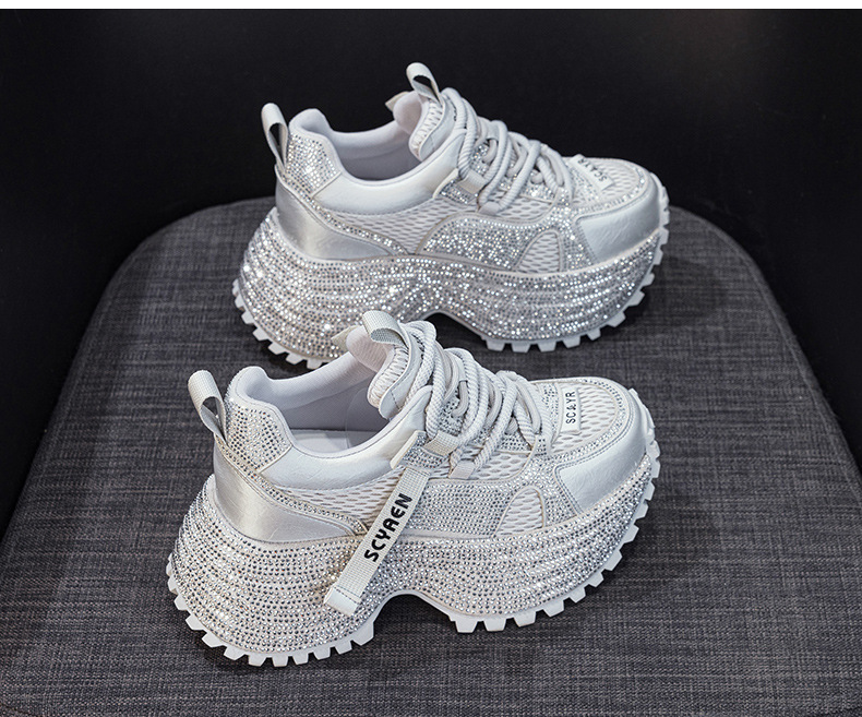 Giày sneaker nữ chunky đế dày phối đá pha lê cao cấp — Xám 5031, Be 5031 chi tiết 15