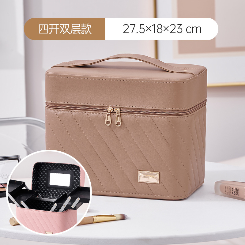 2024 nuevo maleta de maquillaje simple bolsa de almacenamiento de gran capacidad alta sensación de PU maleta portátil impermeable al por mayor