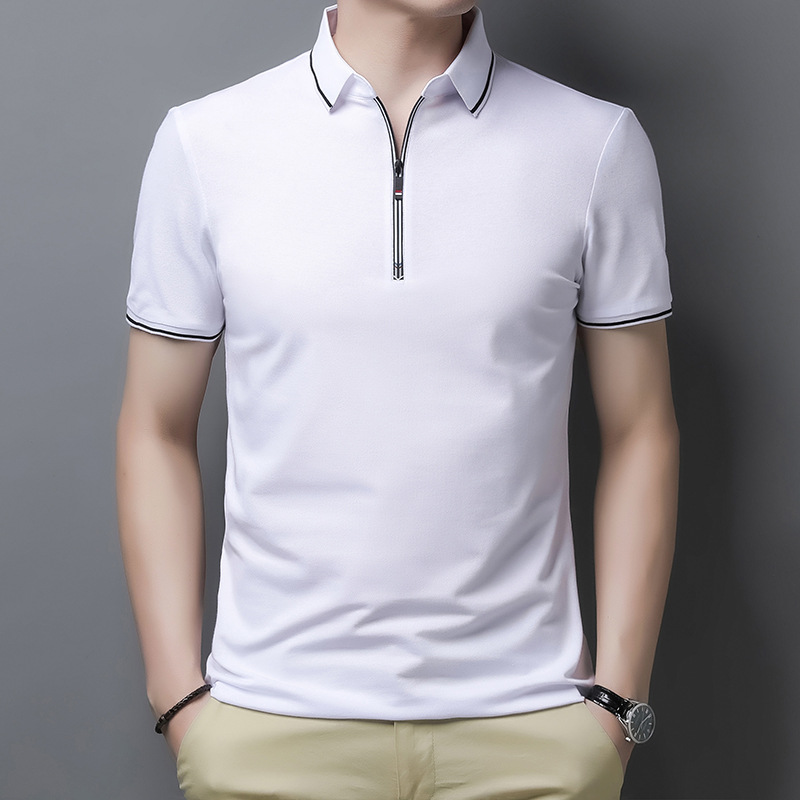 Summer Men's Zipper Short Sleeve T-Shirt...