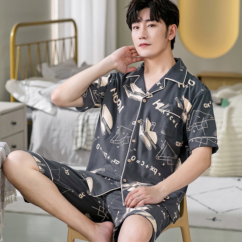 Teenager Pajamas Men's Summer Knitted Short-sleeved Shorts Plus Size 280 Jin Thin Simple Home Clothes 6 Teenager Pajamas Men's Summer Knitted Short-sleeved Shorts Plus Size 280 Jin Thin Simple Home Clothes 6