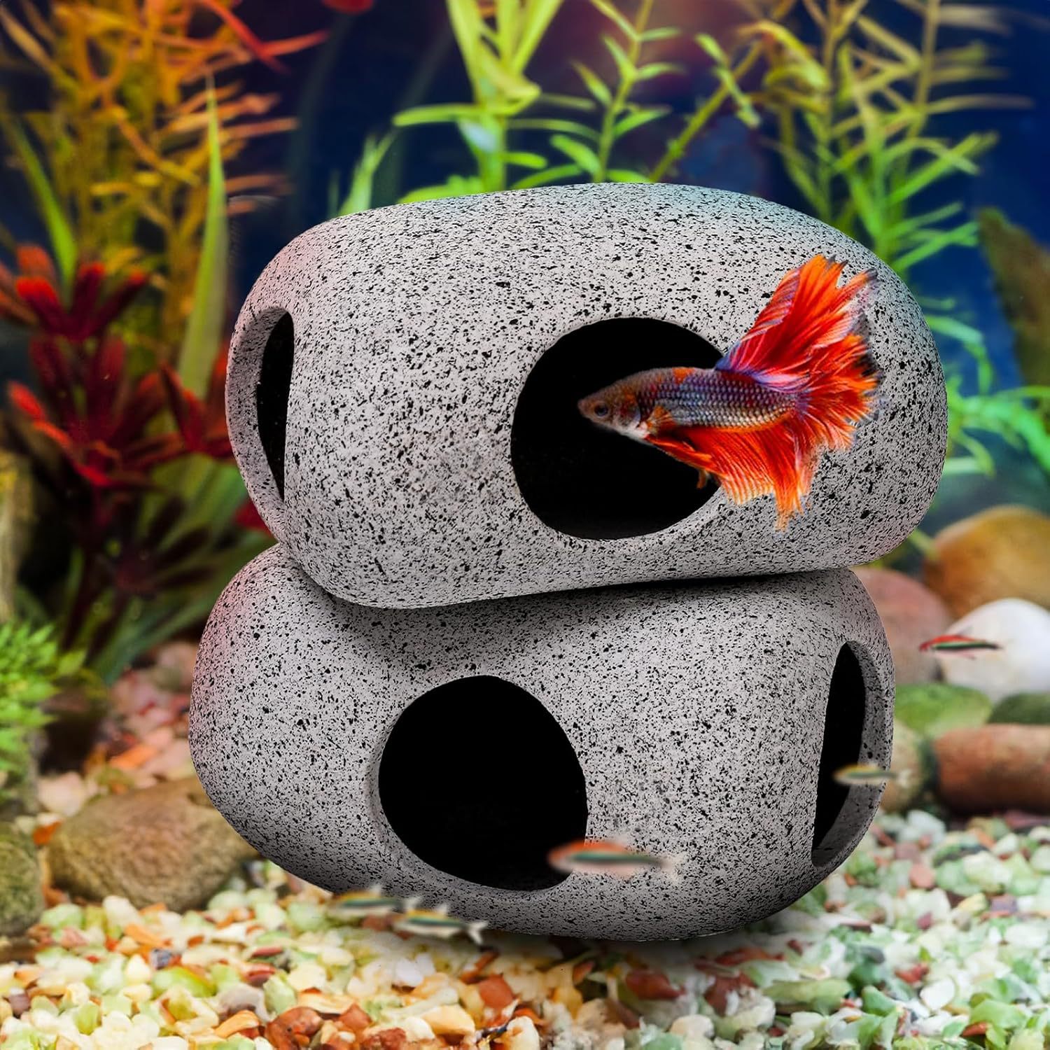 Suministros para mascotas Acuario Tanque de peces Decoración de paisajismo Tanque de barro de arena púrpura Casa de camarones Cichlid Tanque de refugio Tanque de cría Casa de peces