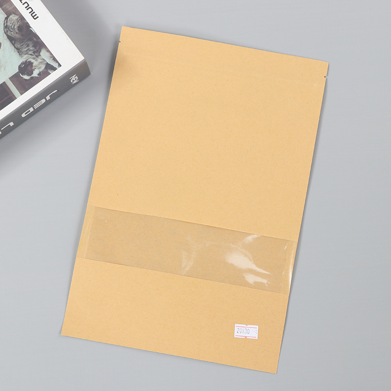 Spot bolsa de papel kraft con ventana transparente bolsa de embalaje de alimentos autosellada autoportante bolsa de té sellada de ocho lados fácil de rasgar