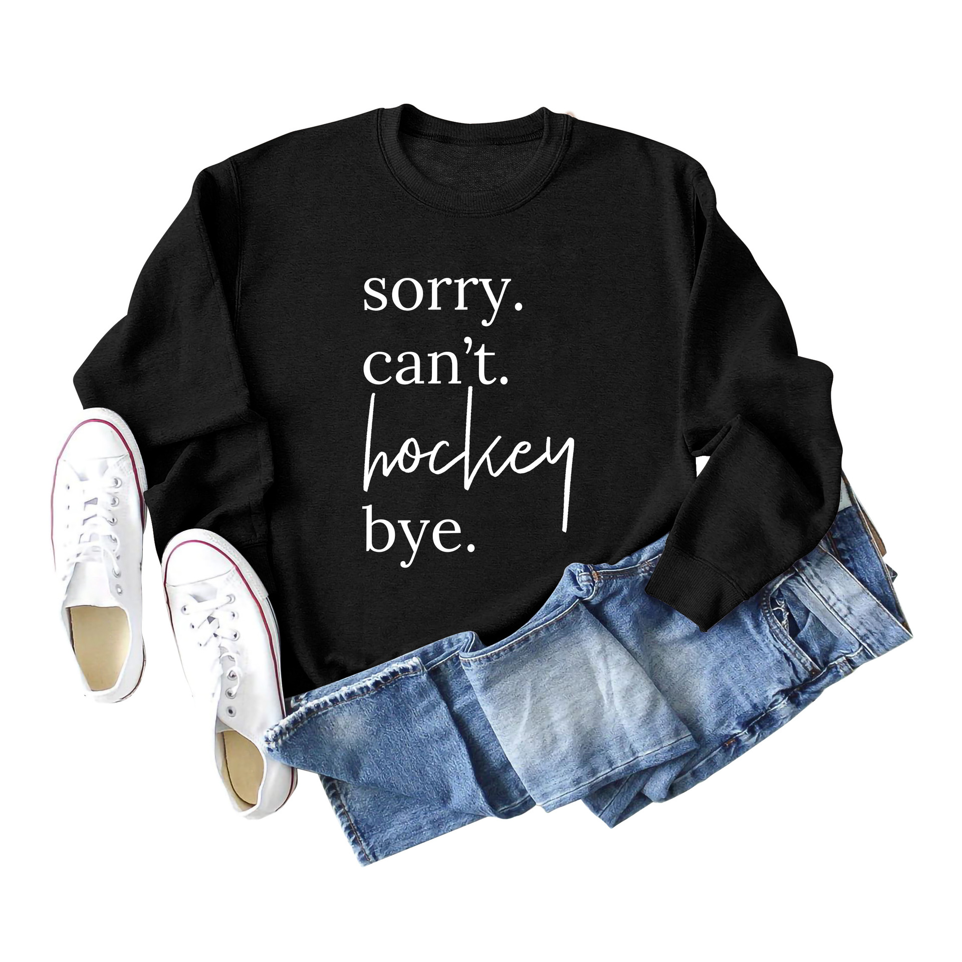Comercio exterior transfronterizo casual manga larga Sorry't Hockey Bye suéter suelto de cuello redondo para mujer europea y americana