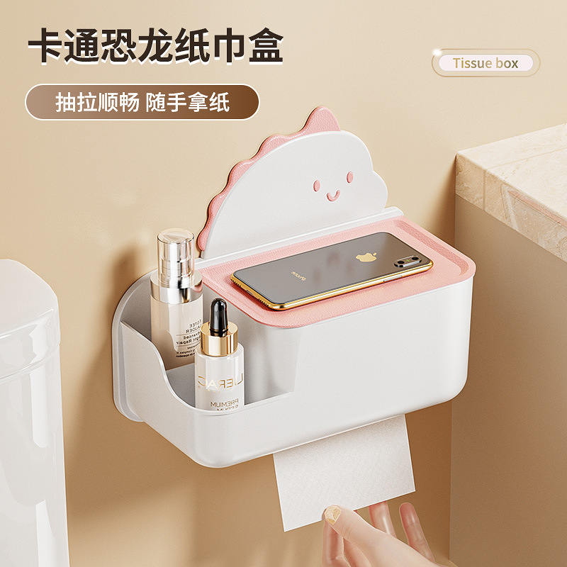 Caja de pañuelos de baño simple de dibujos animados, caja de dibujo de inodoro sin perforación montada en la pared, caja de almacenamiento de dibujo de papel de sala de estar de cocina