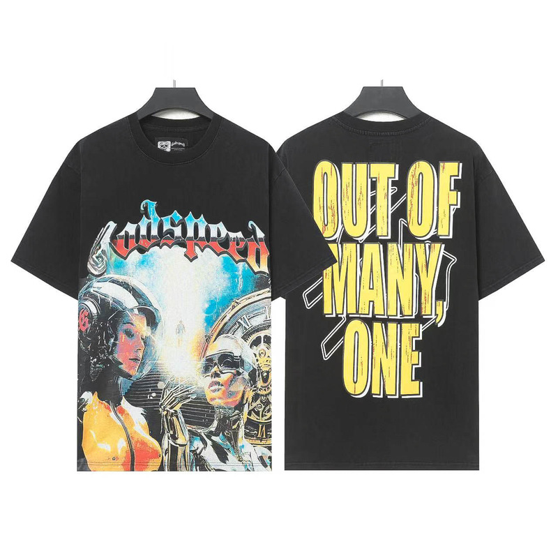 25ss アメリカのトレンディなブランド GOD ロックバンド ヒップホップ レタープリント 半袖 高品質 コットン Tシャツ カップル同スタイル|undefined
