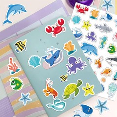 海底世界海洋動物貼紙可愛卡通圖案兒童裝飾防水貼畫幼兒園表揚貼