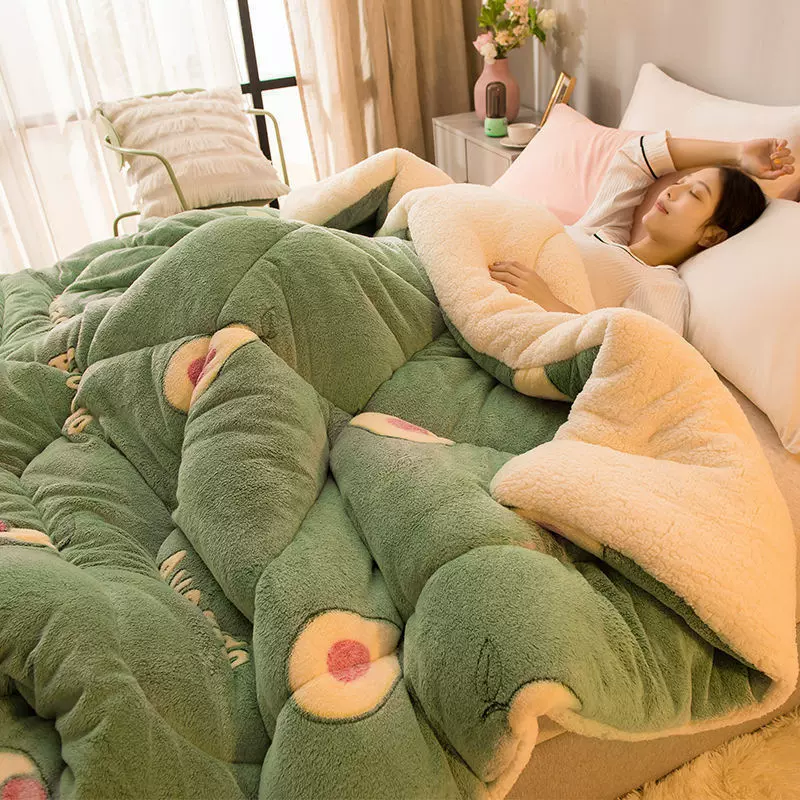 新款雪花绒冬被牛奶绒被芯冬被双面绒被套加厚10斤秋冬羊羔绒棉被