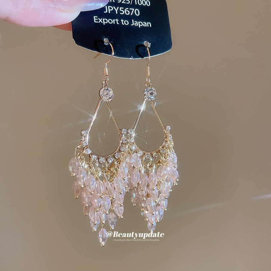 Aguja de plata con diamantes de cristal pendientes de bordilla estilo nacional pendientes de temperamento pequeño ligero lujo de alta calidad industria pesada exageración pendientes