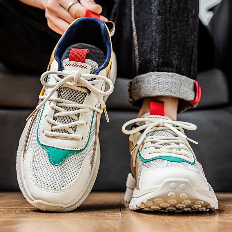 Deportes zapatos casuales primavera y verano para hombres 2025 nuevos zapatos para hombres zapatos de moda de malla de todo fósforo para estudiantes y adolescentes con suela gruesa