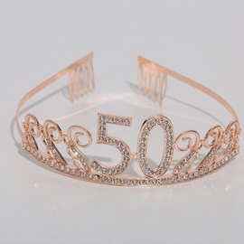 创意新款生日数字皇冠发箍 生日派对头箍水钻合金发饰