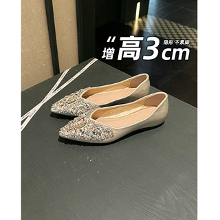 威威女郎 5933-31法式尖头平底水钻单鞋女内增高配裙子仙女风婚鞋