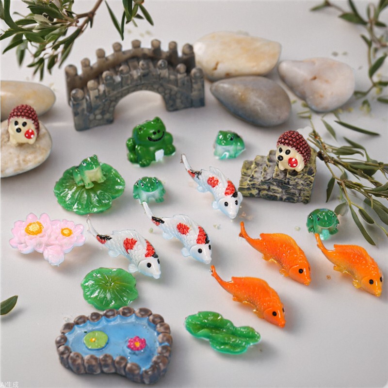 New Frog Mediterranean Style Resin Ornaments Micro Landscape Ornaments Creative Decorative Ornaments Lotus Leaf Lotus