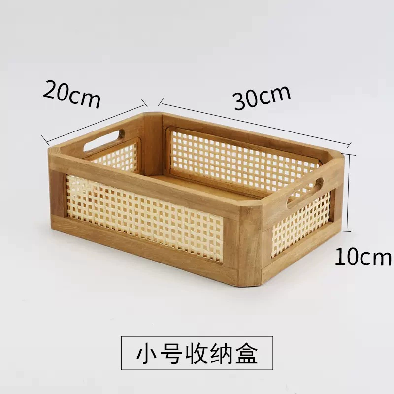 Retro table storage box from natural wood, storage basket, storage system