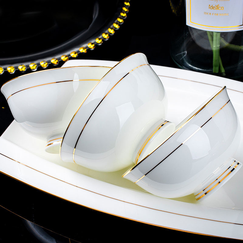 Jingdezhen Ceramic Tableware Accessible Luxury Bone China Tableware Set Dish Set Tall Bowl Anti-Scalding Bone China Bowl Rice Bowl Jingdezhen Ceramic Tableware Accessible Luxury Bone China Tableware Set Dish Set Tall Bowl Anti-Scalding Bone China Bowl Rice Bowl