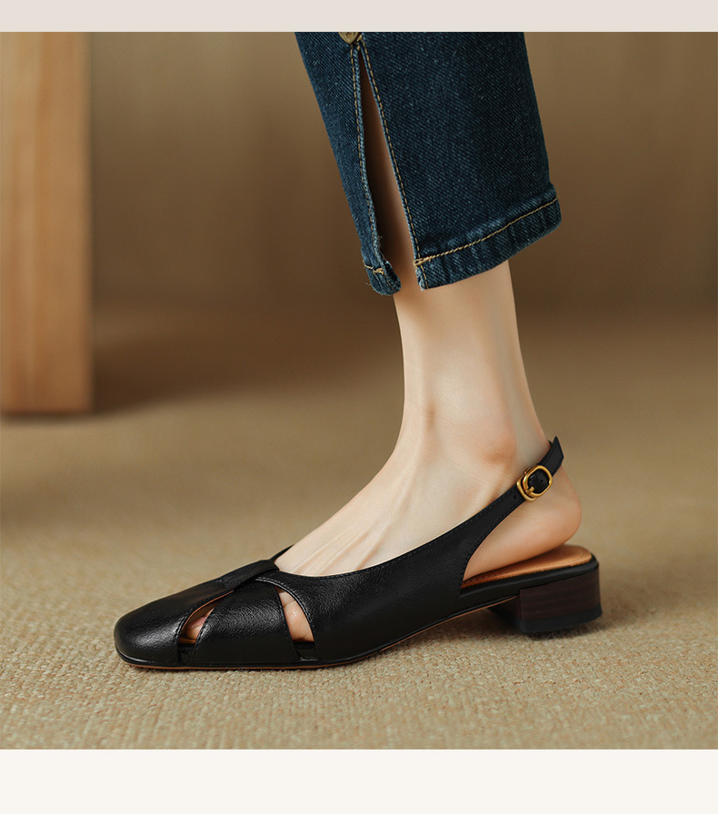 Sandal nữ bít mũi quai chữ V đế bệt đơn giản — Màu nâu chi tiết 8