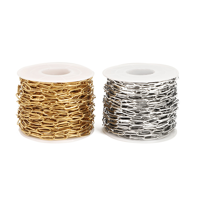 Vacío galvanoplastia 18K oro Acero inoxidable aplanamiento martillo largo Cruz soldadura boca Oval cadena multi-especificación DIY joyería cadena