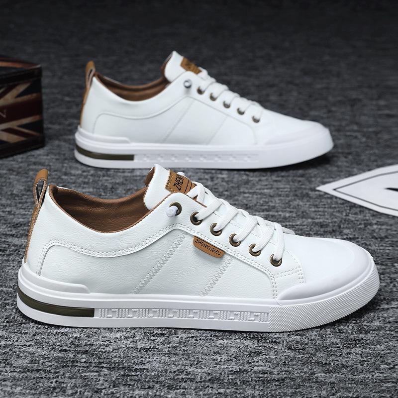 Zapatos transfronterizos de hombre, zapatos transpirables de alto nivel, zapatos de skate de un pie, zapatos de cuero casuales de hombre, zapatos deportivos de cuero PU pequeños zapatos blancos