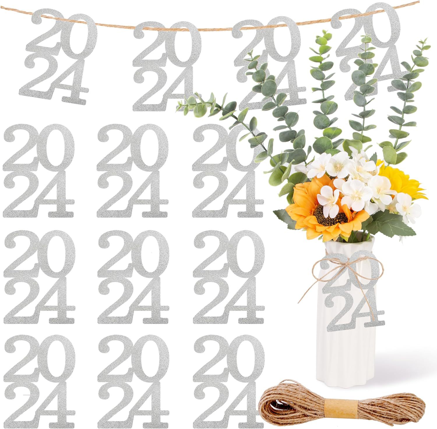 24 piezas de brillo negro cinta de doble cara 2024 decoraciones temporada de graduación suministros de fiesta corte de papel pull bandera transfronteriza Venta caliente