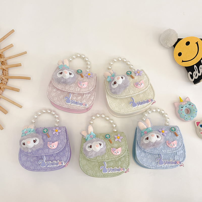 Bolso oblicuo de los niños de estilo coreano princesa estilo occidental bolso de hombro de dibujos animados conejito perla bolso niñas fuera monedero